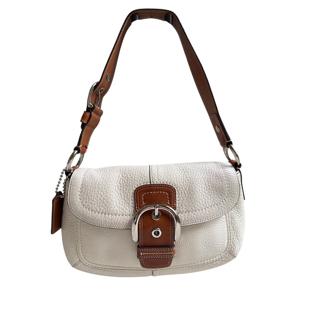 Coach Hampton Soho Satchel Purse Ivory Pebbled Leather Y2K Old Money 90s Luxury - Picture 2 of 12